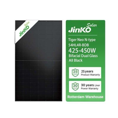 Panneau solaire Jinko JKM425-450N-54HL4R-BDB tout noir Module bifacial N-TYPE monocristallin 108 cellules